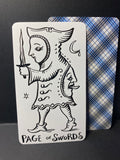 “Page of Swords” OOAK Ink on Blank Tarot Card