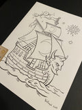 The Ship: Lenormand Della Luna Original Ink Drawing