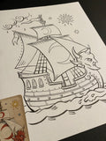 The Ship: Lenormand Della Luna Original Ink Drawing