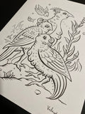 The Birds: Lenormand Della Luna Original Ink Drawing