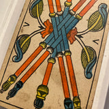 “5 of Wands”- Historical Antique Hand Painted Tarot Card 1890s