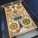 ‘4 of Coins”-Original Antique Hand Painted Tarot Card 1890s