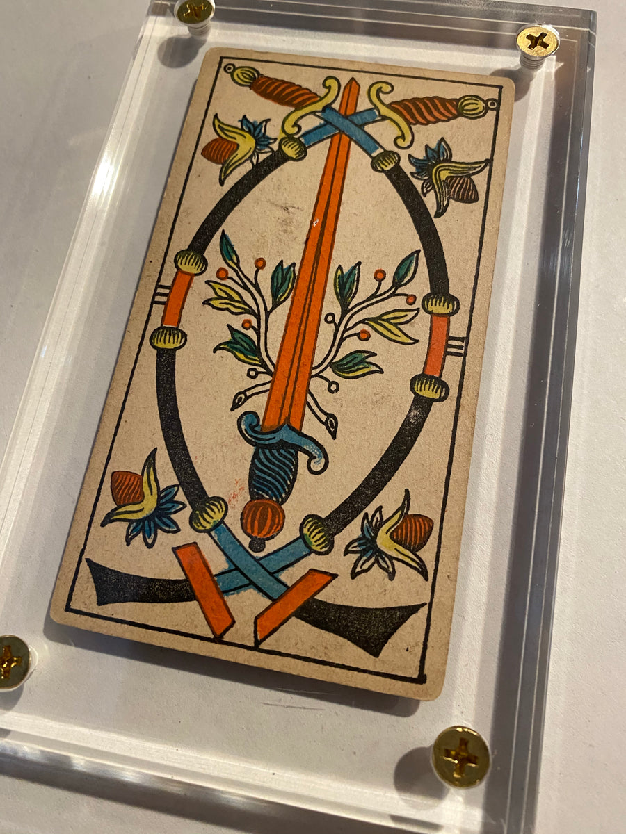 3 of Swords”- Historical Antique Hand Painted Tarot Card 1890s