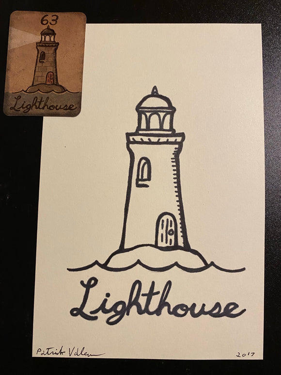 Lighthouse/Mildred Payne- Original Ink Drawing/ Signed