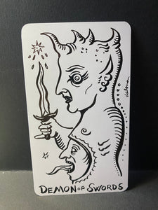 “Demon of Swords” OOAK Ink on Blank Tarot Card