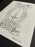 5 of Swords-Trionfi Della Luna Original Ink/signed