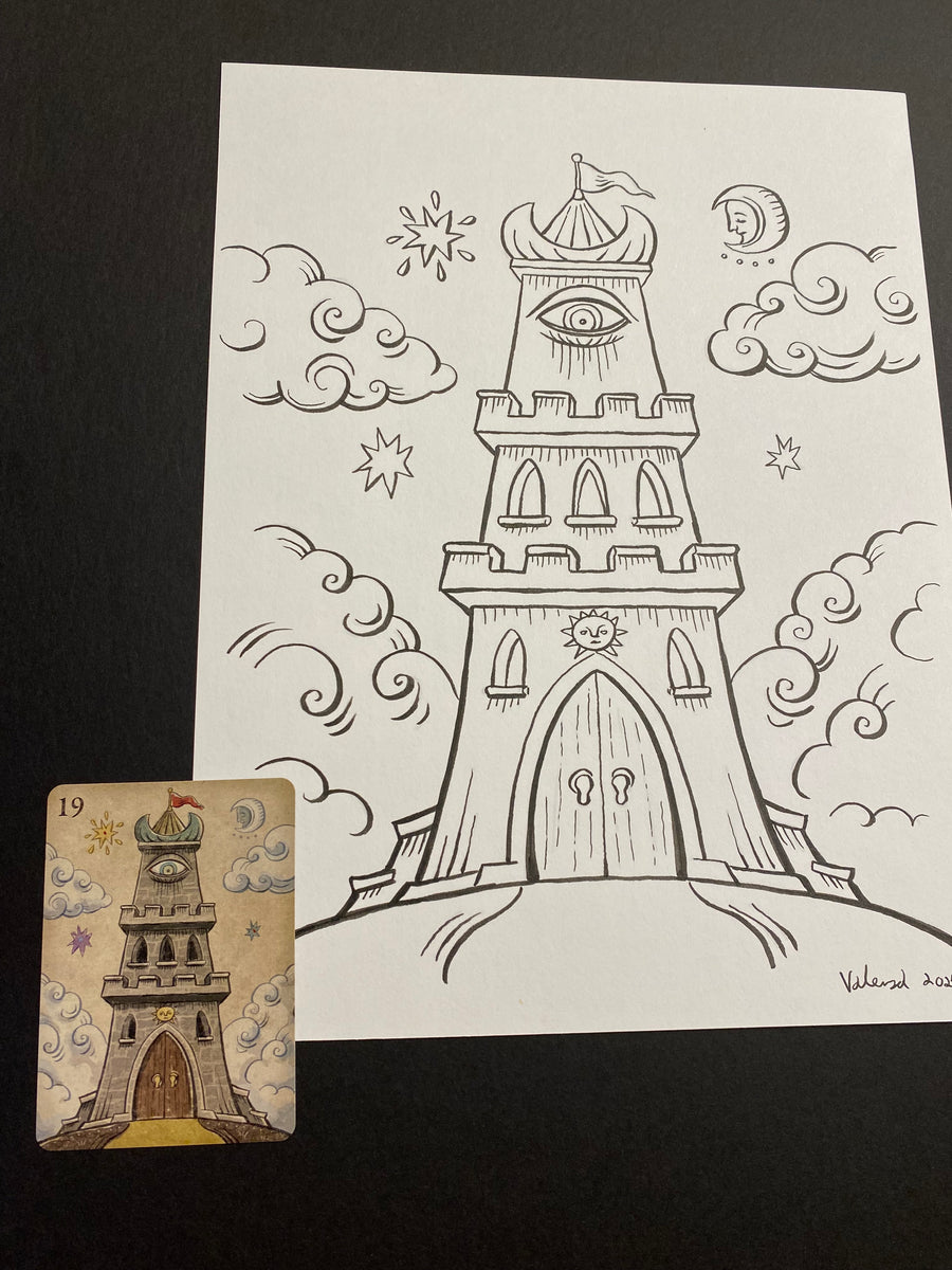 The Tower: Lenormand Della Luna Original Ink Drawing – Deviant Moon Inc