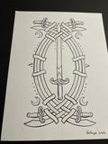 5 of Swords-Trionfi Della Luna Original Ink/signed