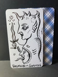 “Demon of Swords” OOAK Ink on Blank Tarot Card