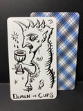 “Demon of Cups” OOAK Ink on Blank Tarot Card