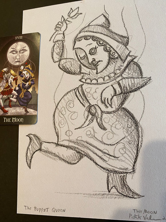 “Puppet Queen”-The Moon” Original Deviant Moon Tarot Concept Sketch 2004