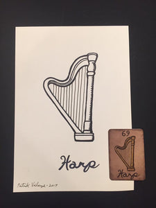 "The Harp" Mildred Payne Oracle Original Ink Drawing
