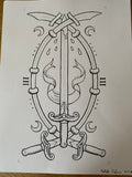 3 of Swords-Trionfi Della Luna Original Ink/signed