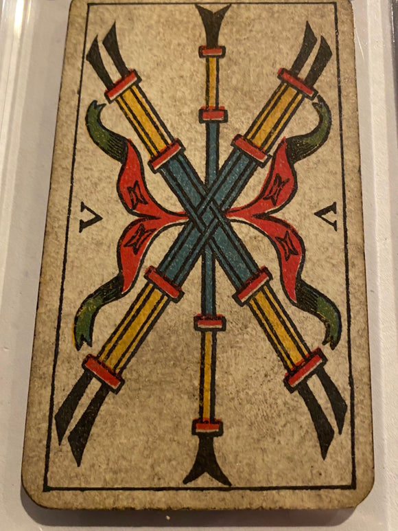 “5 of Wands”-Authentic Antique Tarot Card 1930