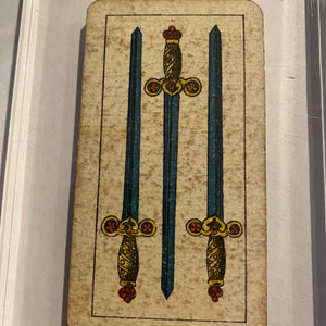 “3 of Swords”-Authentic Antique Tarot Card 1920.  G. Cassini  Brescia