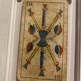 “3 of Wands”-Historical Antique Hand Painted Tarot Card 1850