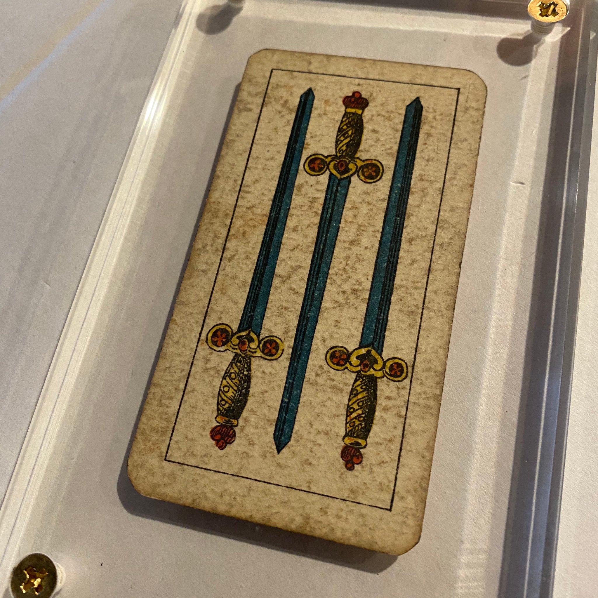 3 of Swords”-Authentic Antique Tarot Card 1920. G. Cassini Brescia