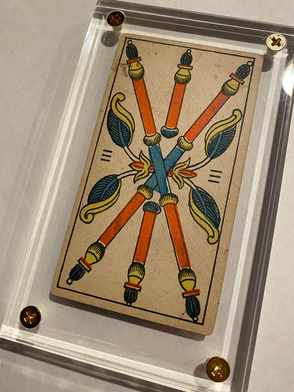 “3 of Wands”- Historical Antique Hand Painted Tarot Card 1890s