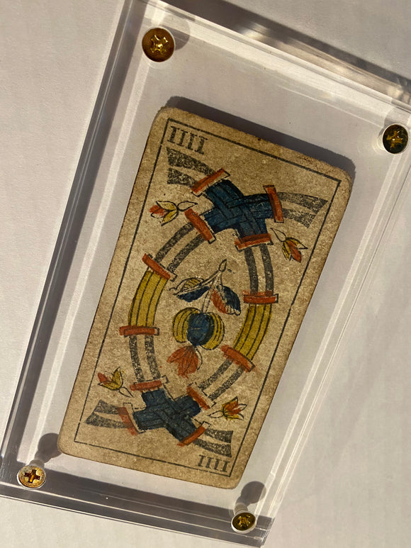 “4 of Swords”-Historical Antique Hand Painted Tarot Card 1850