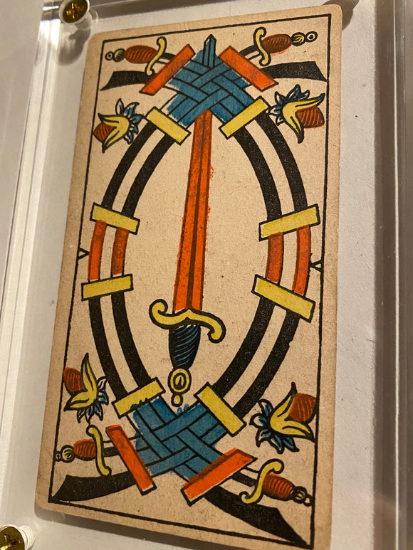 “5 of Swords”- Historical Antique Hand Painted Tarot Card 1890s