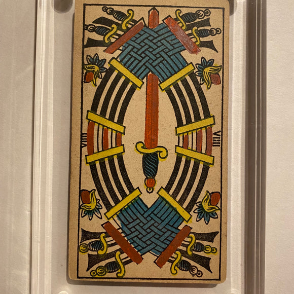 “9 of Swords”- Historical Antique Hand Painted Tarot Card 1890s