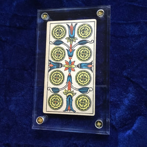 “8 of Coins”-Historical Antique Hand Painted Tarot Card 1890s