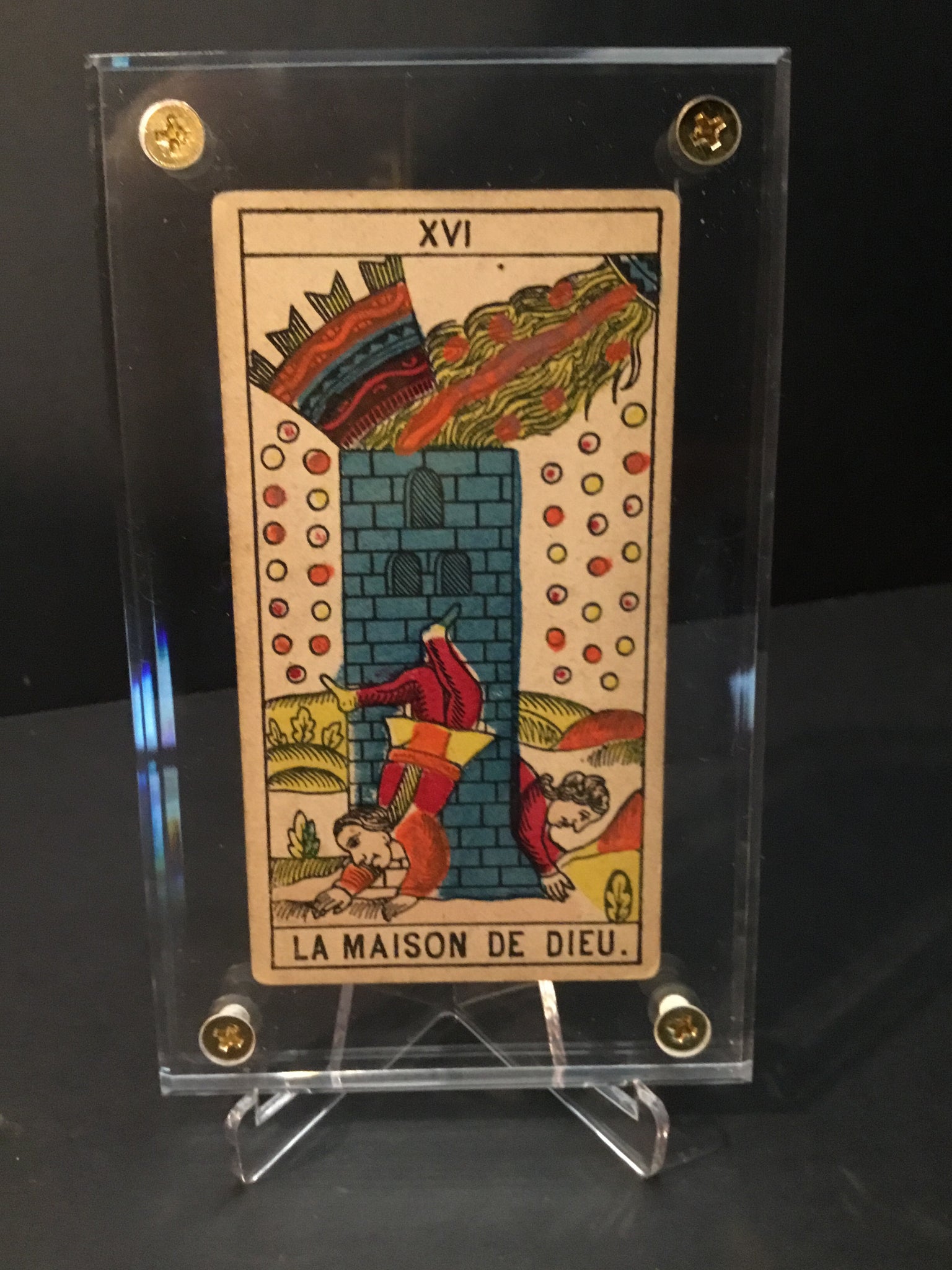 “the Tower” Historical Antique Hand Painted Tarot Card 1890s Deviant